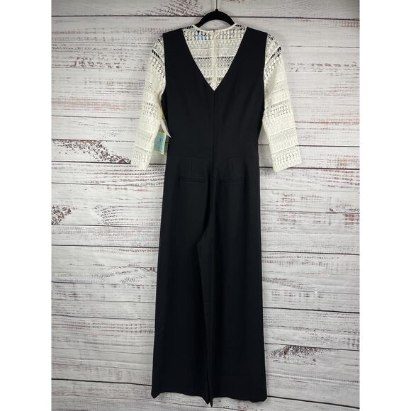 CeCe Jumpsuit Womens 2 Black White Lace Overlay Wide Leg Dillard’s Exclusive New - Picture 9 of 11